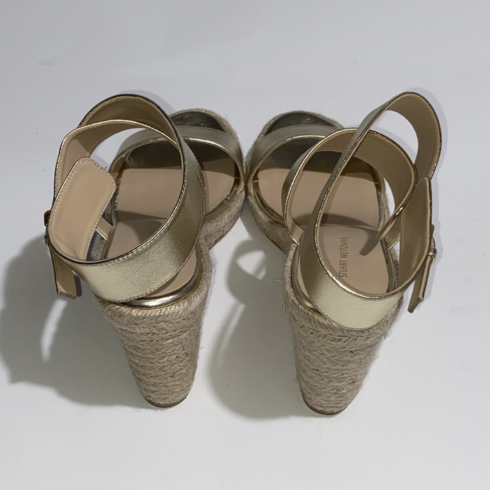 Stuart Weitzman Wedge Sandals Lexia Leather Ankle Strap Shoes Women's 10.5 $375 - Picture 6 of 8